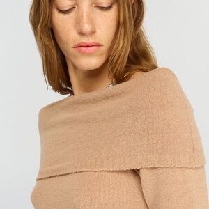 Wilfred Tan Off-the-Shoulder Sweater Luxurious Knit